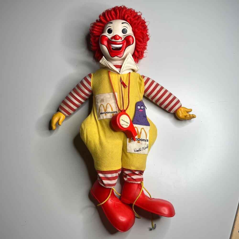 Vintage 1978 Ronald McDonald Doll by Hasbro – 21” Plush Figure – McDonald’s Grim